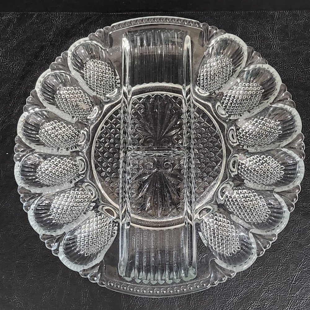 Rare Find 1950 LE Smith Heritage/567 Clear Glass, Divided Eggplate and Relish Tr